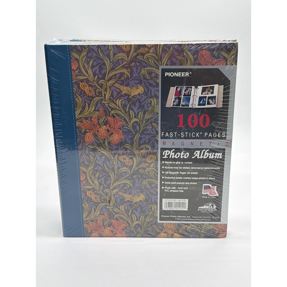 Pioneer LM-100 Magnetic Photo Album 100 Fast-Stick Pages Floral Tapestry Blue